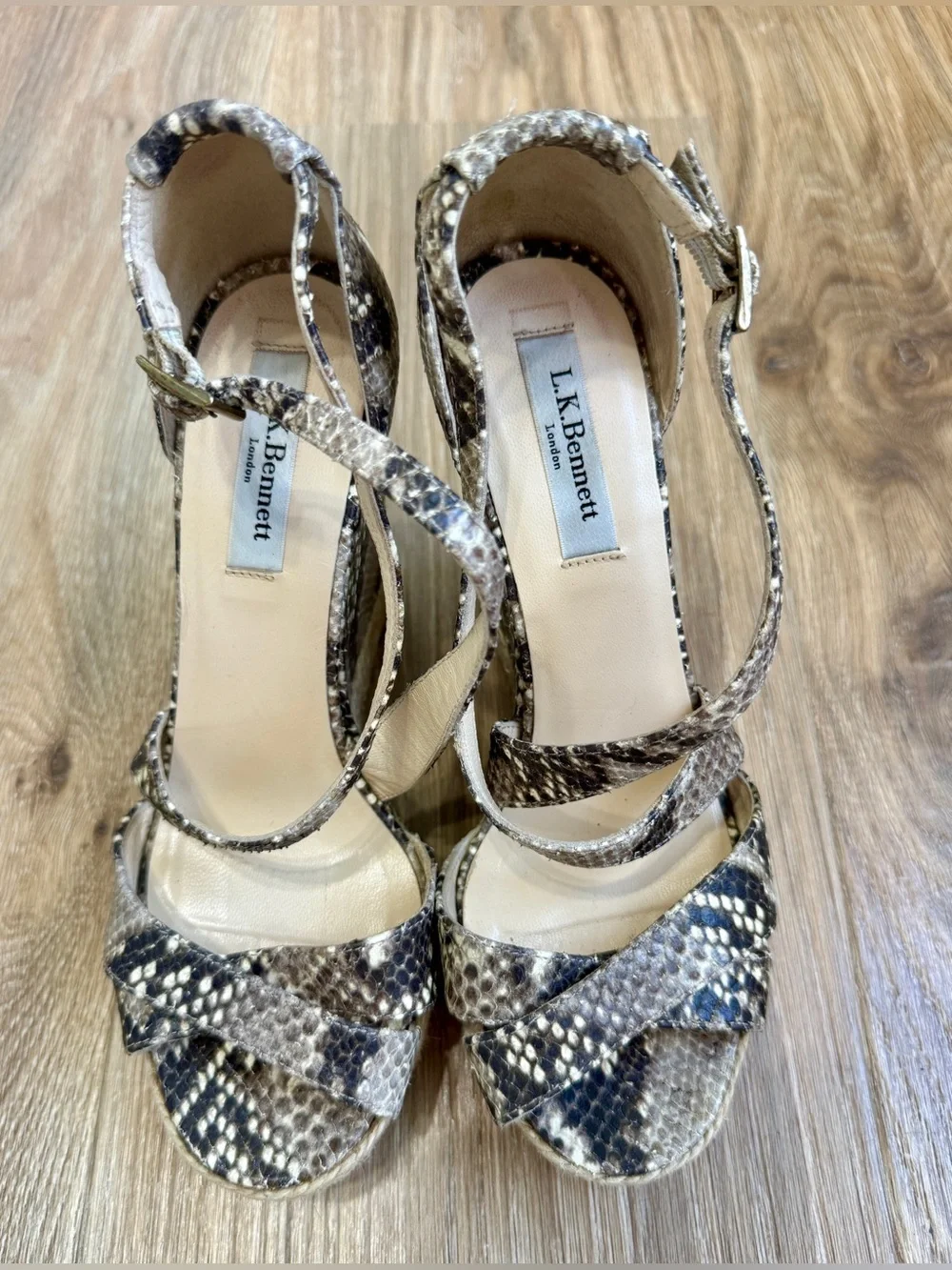 L.K. Bennett Snakeskin Print Espadrille Wedge Sandals EU 37